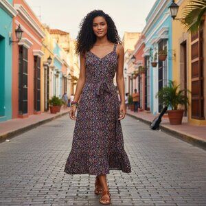 NWOT J.Crew Factory Womens Floral Maxi Dress Size 14 Sleeveless With Belt Linen/